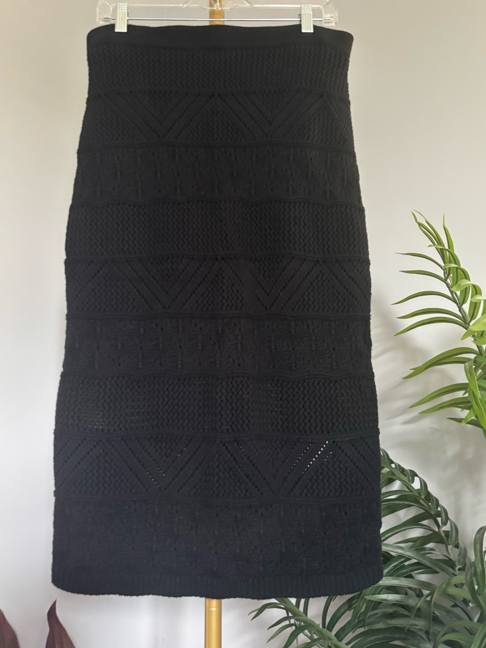🌺Haute Hippie Black Crochet Knit Pencil Skirt🌸